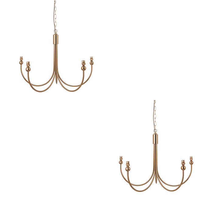 2 PACK Hanging Ceiling Pendant Light - Brushed aged brass plate - 5 x 7W LED B22