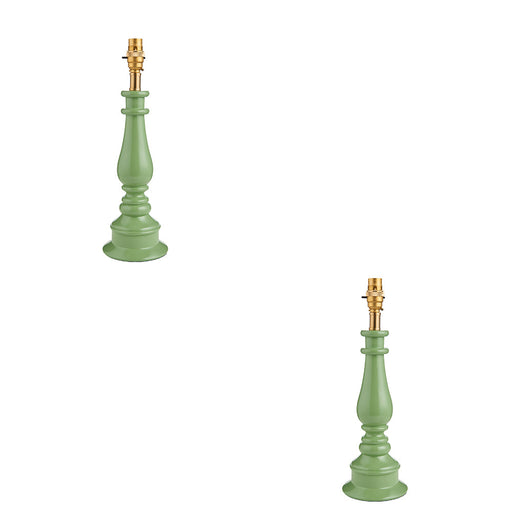 2 PACK Table Lamp Base Only - Cotswold green & warm brass plate - 10W LED B22