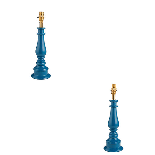 2 PACK Table Lamp Base Only - Marlin blue & warm brass plate - 10W LED B22