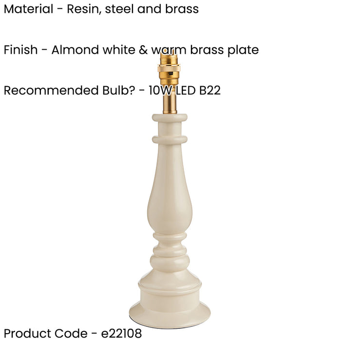 Table Lamp Base Only - Almond white & warm brass plate - 10W LED B22