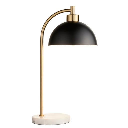 Table Lamp Task Light - Matt black, antique brass plate & grey marble - 10W LED E27