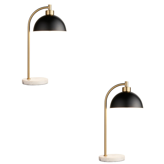 2 PACK Table Lamp Task Light - Matt black, antique brass plate & grey marble - 10W LED E27