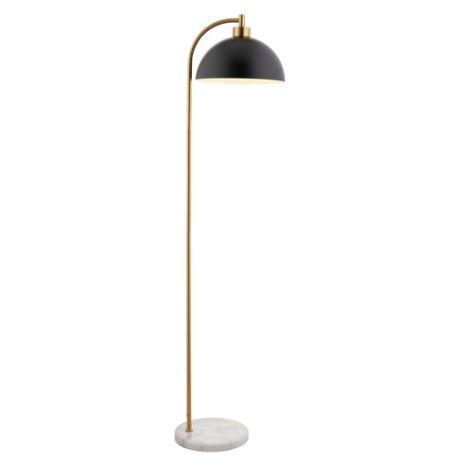1450mm Tall Floor Lamp - Matt black, antique brass plate & grey marble - 10W LED E27