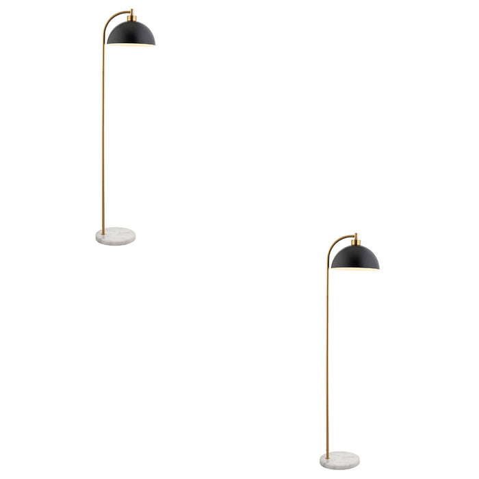 2 PACK 1450mm Tall Floor Lamp - Matt black, antique brass plate & grey marble - 10W LED E27