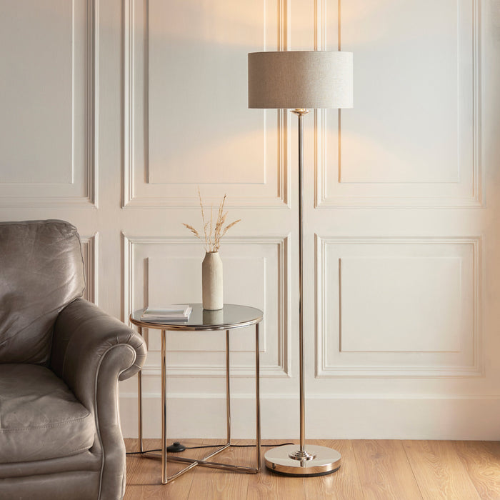 1500mm Tall Floor Lamp - Brushed chrome plate & natural linen - 10W LED E27