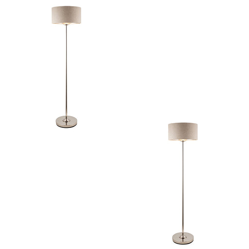 2 PACK 1500mm Tall Floor Lamp - Brushed chrome plate & natural linen - 10W LED E27