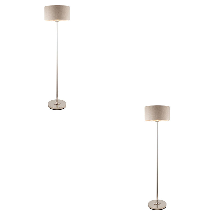 2 PACK 1500mm Tall Floor Lamp - Brushed chrome plate & natural linen - 10W LED E27