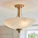 2 PACK Semi Flush Ceiling Light - Brushed aged brass plate & white glass - 3 x 10W LED E27