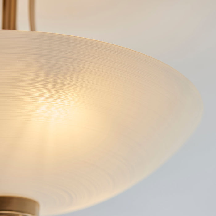 Semi Flush Ceiling Light - Brushed aged brass plate & white glass - 3 x 10W LED E27