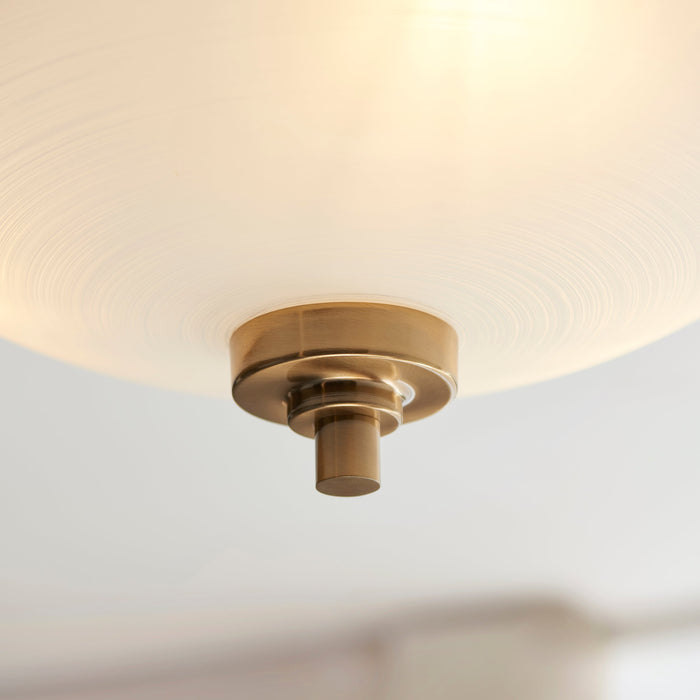 Semi Flush Ceiling Light - Brushed aged brass plate & white glass - 3 x 10W LED E27