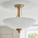 Semi Flush Ceiling Light - Brushed aged brass plate & white glass - 3 x 10W LED E27