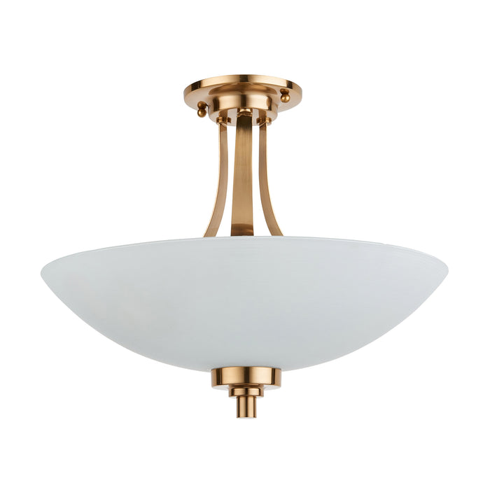 Semi Flush Ceiling Light - Brushed aged brass plate & white glass - 3 x 10W LED E27