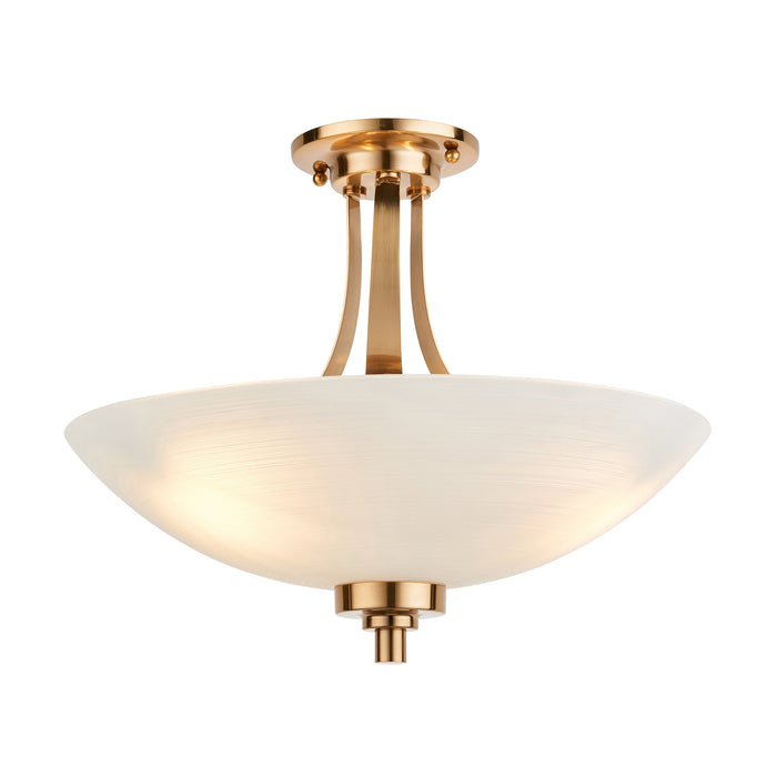 Semi Flush Ceiling Light - Brushed aged brass plate & white glass - 3 x 10W LED E27