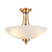 Semi Flush Ceiling Light - Brushed aged brass plate & white glass - 3 x 10W LED E27