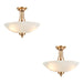 2 PACK Semi Flush Ceiling Light - Brushed aged brass plate & white glass - 3 x 10W LED E27