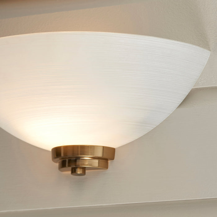 Dimmable Wall Light - Brushed aged brass plate & white glass - Classic Bowl Shade