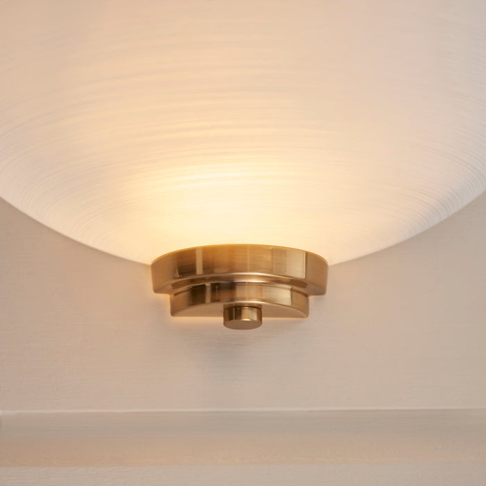 Dimmable Wall Light - Brushed aged brass plate & white glass - Classic Bowl Shade