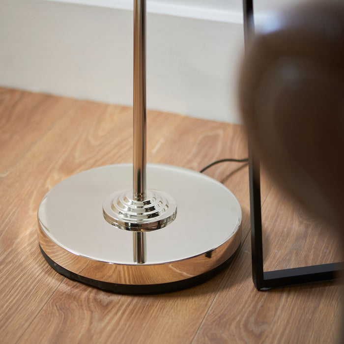 1500mm Tall Floor Lamp - Bright nickel plate & charcoal fabric - 10W LED E27