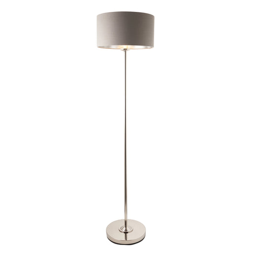 1500mm Tall Floor Lamp - Bright nickel plate & charcoal fabric - 10W LED E27