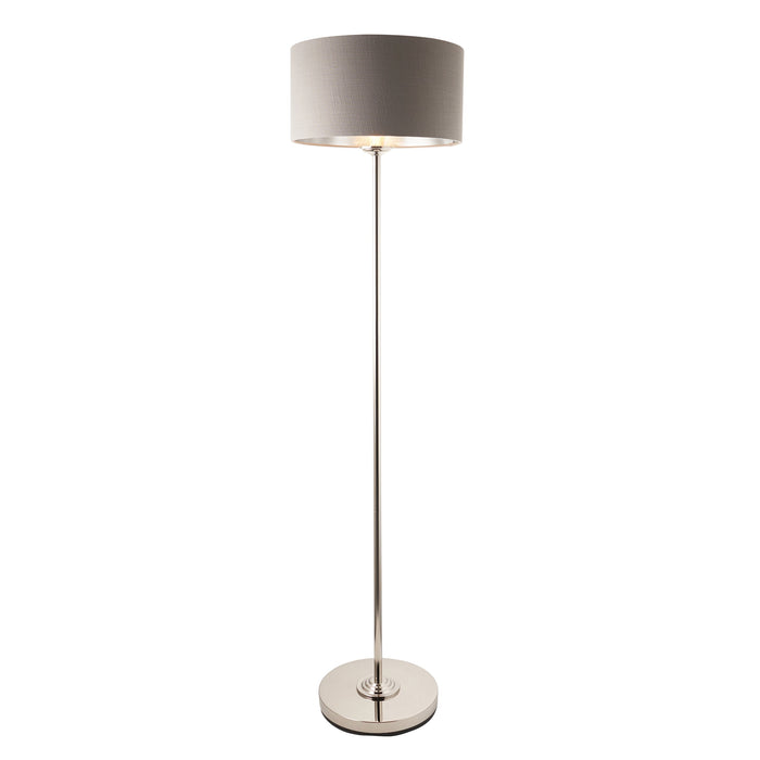 1500mm Tall Floor Lamp - Bright nickel plate & charcoal fabric - 10W LED E27