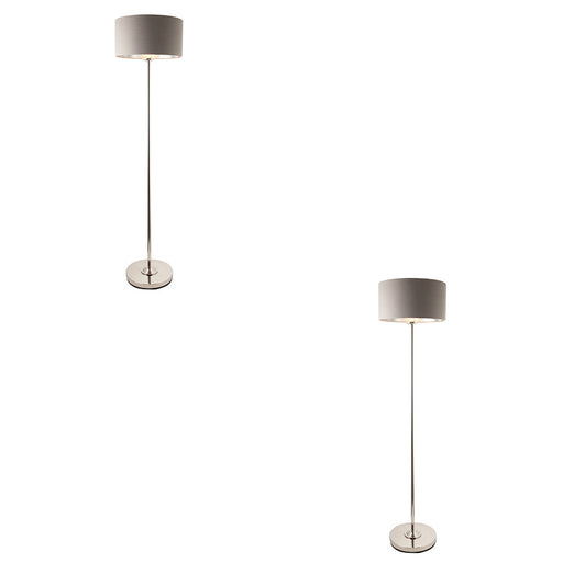 2 PACK 1500mm Tall Floor Lamp - Bright nickel plate & charcoal fabric - 10W LED E27