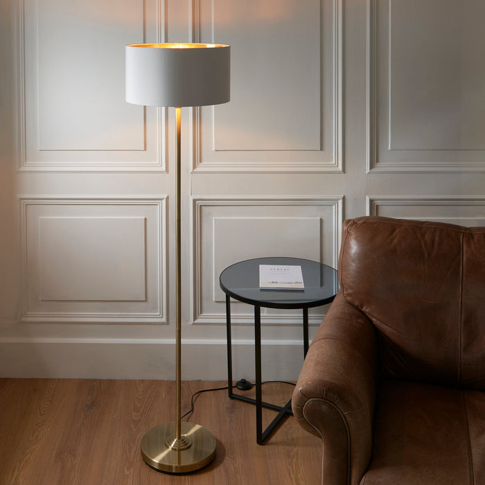2 PACK 1500mm Tall Floor Lamp - Antique brass plate & vintage white fabric - 10W LED E27