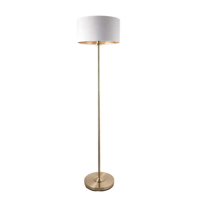 2 PACK 1500mm Tall Floor Lamp - Antique brass plate & vintage white fabric - 10W LED E27