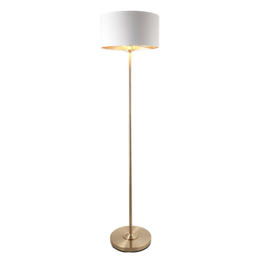1500mm Tall Floor Lamp - Antique brass plate & vintage white fabric - 10W LED E27