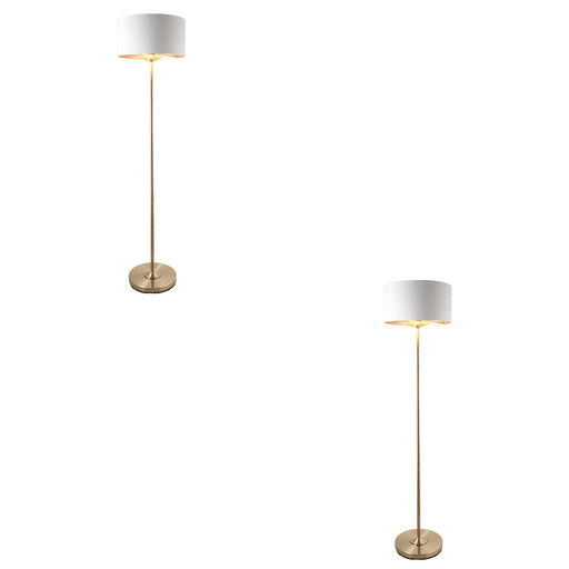 2 PACK 1500mm Tall Floor Lamp - Antique brass plate & vintage white fabric - 10W LED E27