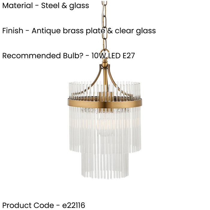 Hanging Ceiling Pendant Light - Antique brass plate & clear glass - 10W LED E27