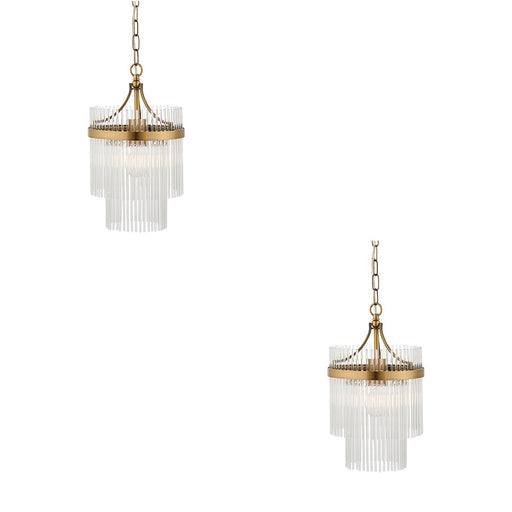 2 PACK Hanging Ceiling Pendant Light - Antique brass plate & clear glass - 10W LED E27