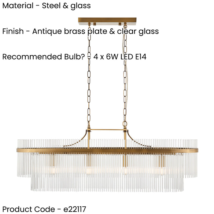 Hanging Ceiling Pendant Light - Antique brass plate & clear glass - 4 x 6W LED E14