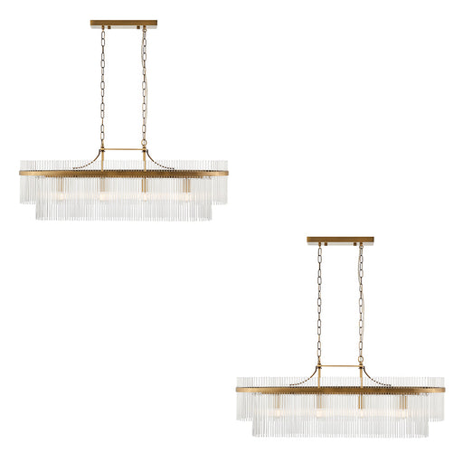 2 PACK Hanging Ceiling Pendant Light - Antique brass plate & clear glass - 4 x 6W LED E14