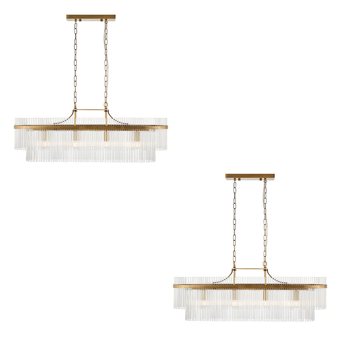 2 PACK Hanging Ceiling Pendant Light - Antique brass plate & clear glass - 4 x 6W LED E14