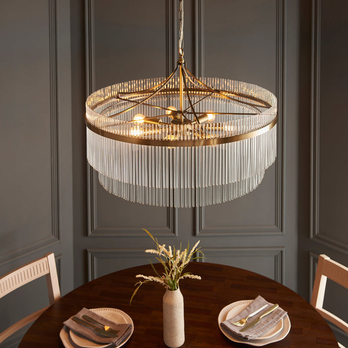 Hanging Ceiling Pendant Light - Antique brass plate & clear glass - 7 x 7W LED E14