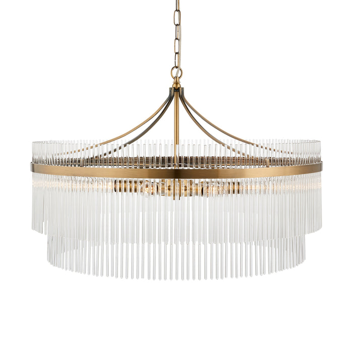 Hanging Ceiling Pendant Light - Antique brass plate & clear glass - 7 x 7W LED E14