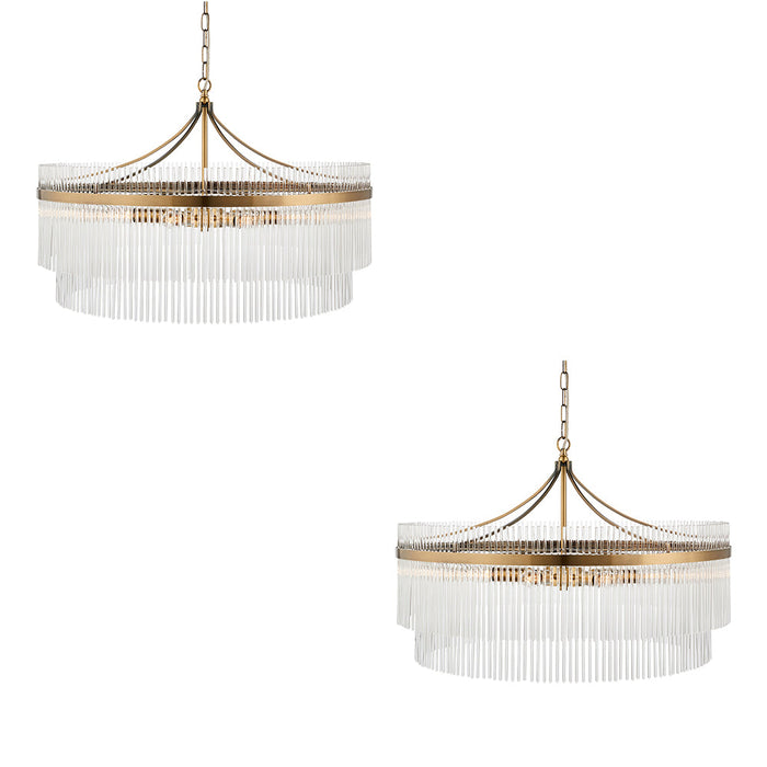 2 PACK Hanging Ceiling Pendant Light - Antique brass plate & clear glass - 7 x 7W LED E14