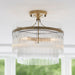 2 PACK Semi Flush Ceiling Light - Brushed aged brass plate & white glass