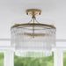 Semi Flush Ceiling Light - Brushed aged brass plate & white glass
