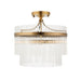 Semi Flush Ceiling Light - Brushed aged brass plate & white glass