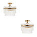 2 PACK Semi Flush Ceiling Light - Brushed aged brass plate & white glass