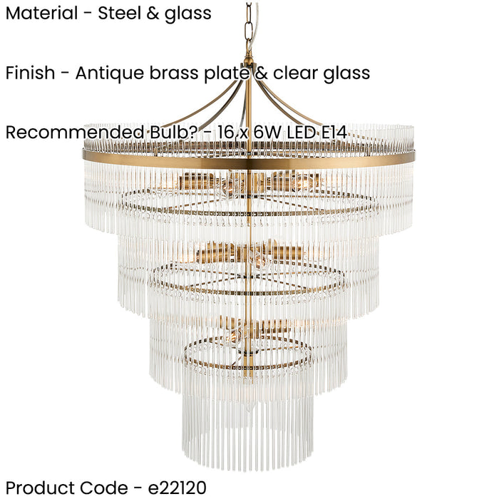 Hanging Ceiling Pendant Light - Antique brass plate & clear glass - 16 x 6W LED E14