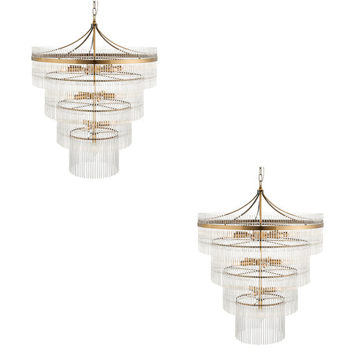 2 PACK Hanging Ceiling Pendant Light - Antique brass plate & clear glass - 16 x 6W LED E14