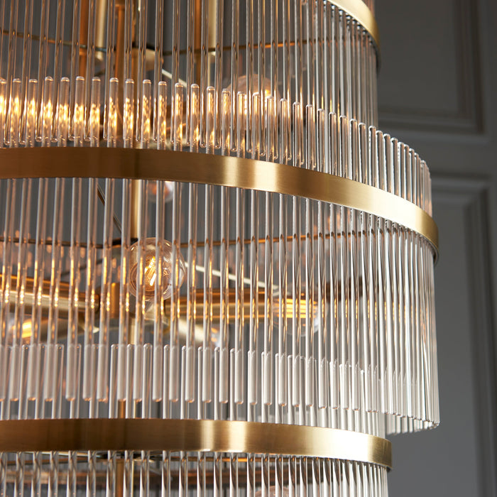 2 PACK Hanging Ceiling Pendant Light - Antique brass plate & clear glass - 21 x 6W LED E14