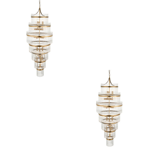 2 PACK Hanging Ceiling Pendant Light - Antique brass plate & clear glass - 21 x 6W LED E14