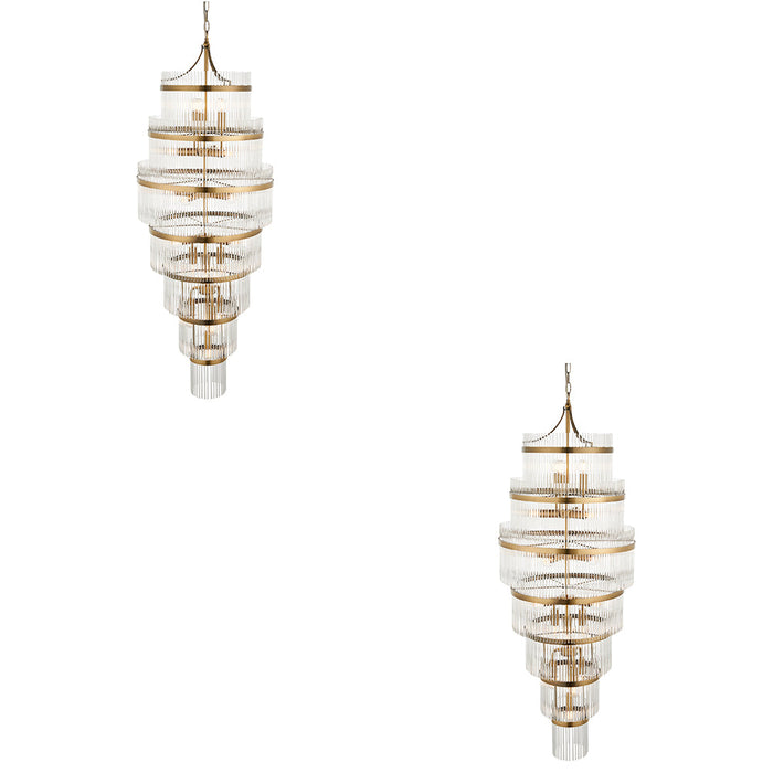 2 PACK Hanging Ceiling Pendant Light - Antique brass plate & clear glass - 21 x 6W LED E14