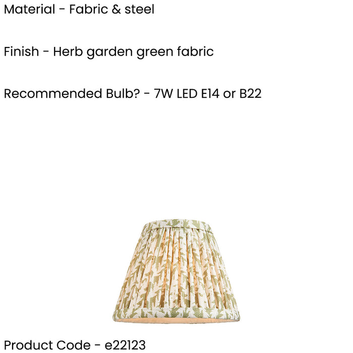 2 PACK 16cm Tapered cylinder Lamp Shade - Herb green fabric - Pleated Leaf Handcrafted Light