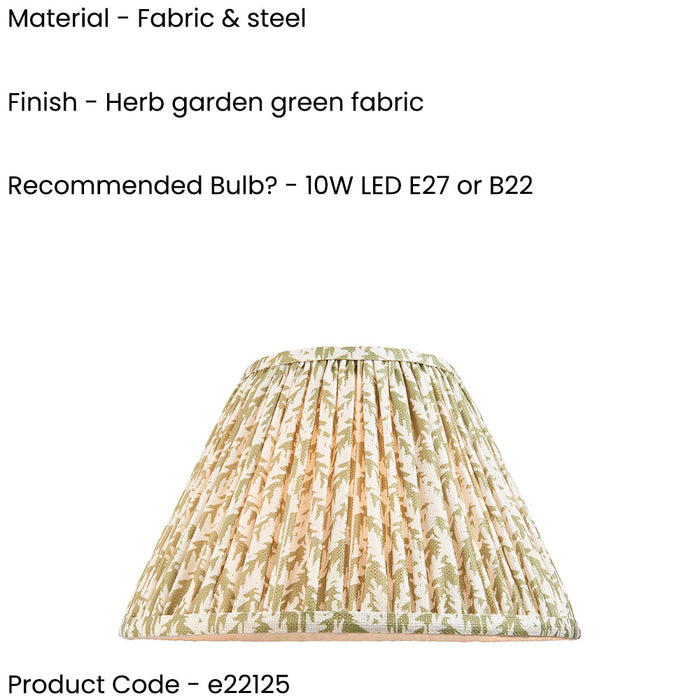 2 PACK 30cm Tapered cylinder Lamp Shade - Herb green fabric - Pleated Leaf Handcrafted Light