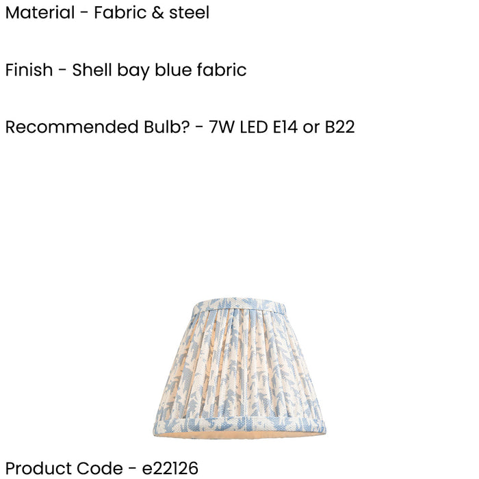 16cm Tapered cylinder Lamp Shade - Shell bay blue fabric - Pleated Leaf Handcrafted Light