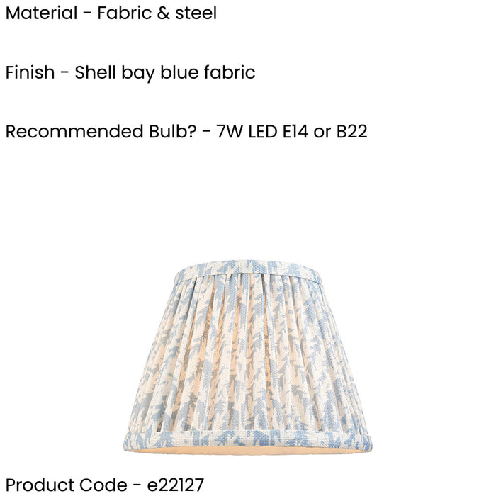20cm Tapered cylinder Lamp Shade - Shell bay blue fabric - Pleated Leaf Handcrafted Light